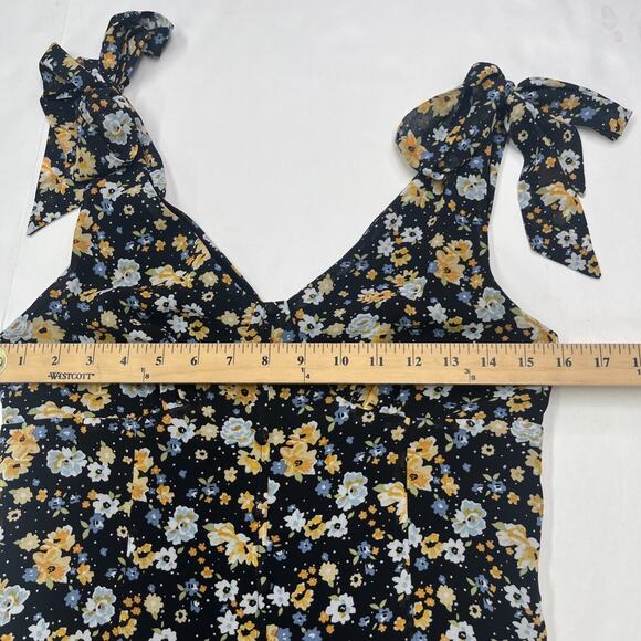 Lulus Y2K Babydoll Floral Chiffon Midi Dress Size Small Black Romantic Fairy - Picture 12 of 15